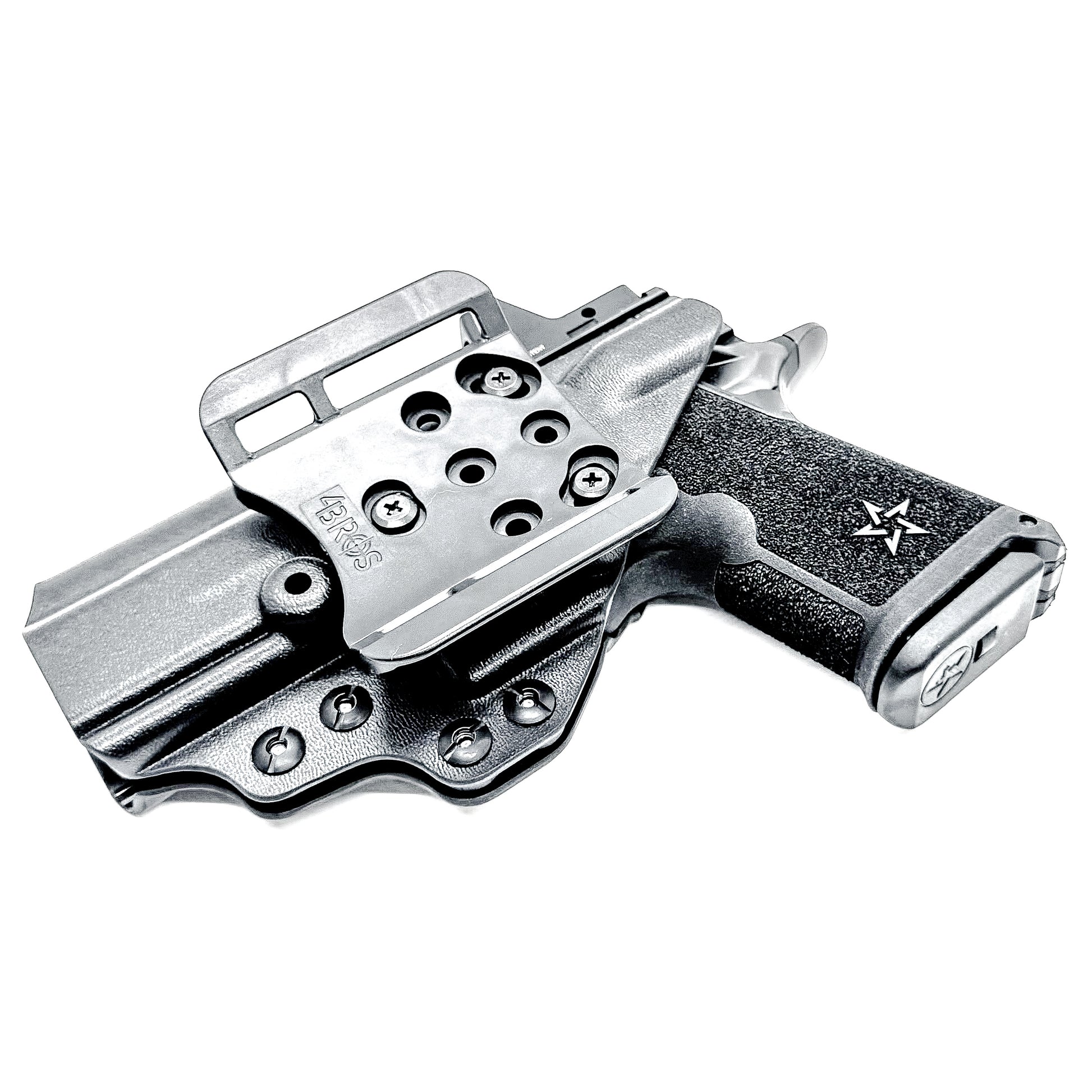 Precision-fit OWB outside the waistband holster for the Staccato HD C4X with 4BROS 1.5" Belt Slide in black.