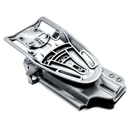 Precision-fit OWB outside the waistband duty & competition holster for the Staccato HD C4X and Surefire X300 from Four Brothers. Made in the USA. Shown In black with a Duty Drop attachment.