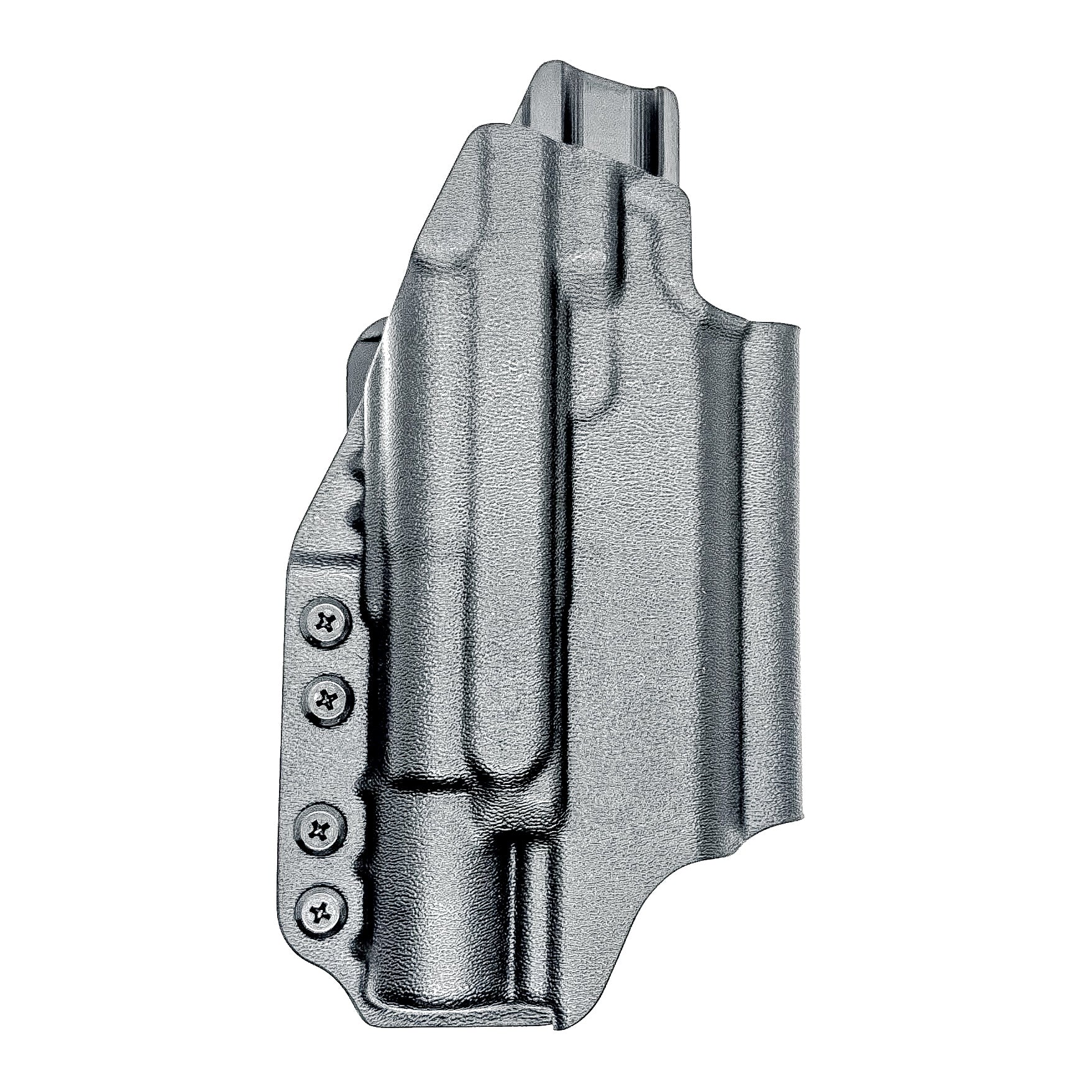 Precision-fit OWB Outside Waistband holster in black with a 4BROS 1.5" Belt Slide for the Staccato HD C4X and Surefire X300 from Four Brothers. Designed for comfort and concealment.  