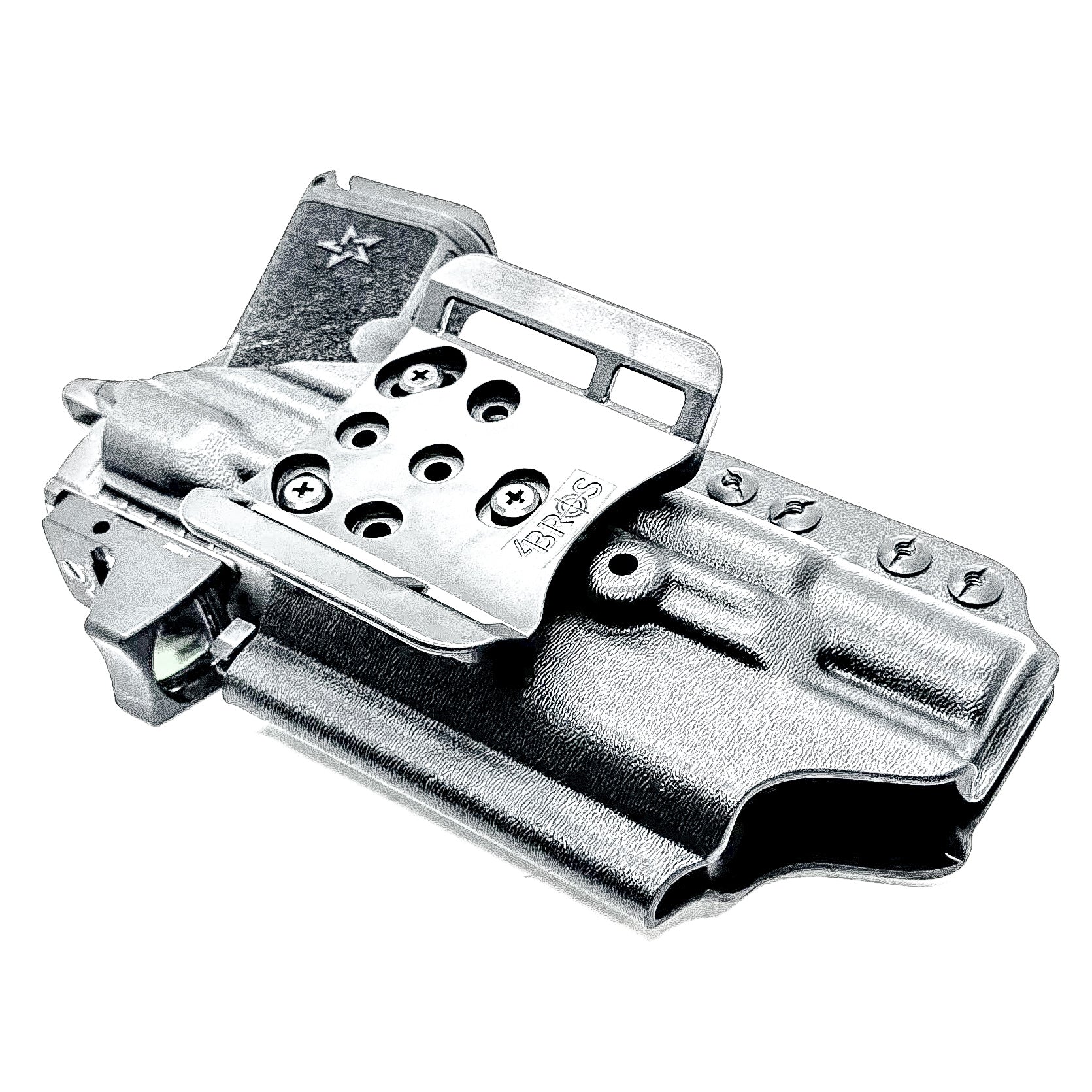 Precision-fit OWB Outside Waistband holster in black with a 4BROS 1.5" Belt Slide for the Staccato HD C4X and Surefire X300 from Four Brothers. Designed for comfort and concealment.  