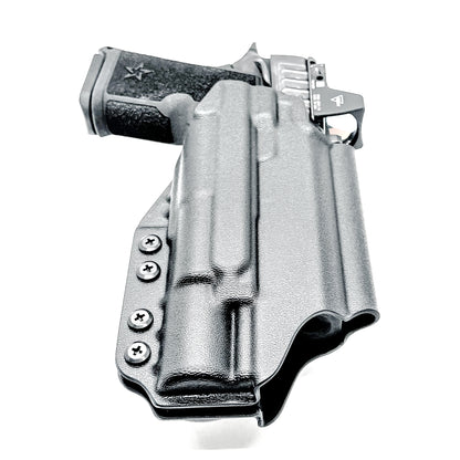 Precision-fit OWB Outside Waistband holster in black with a 4BROS 1.5" Belt Slide for the Staccato HD C4X and Surefire X300 from Four Brothers. Designed for comfort and concealment.  