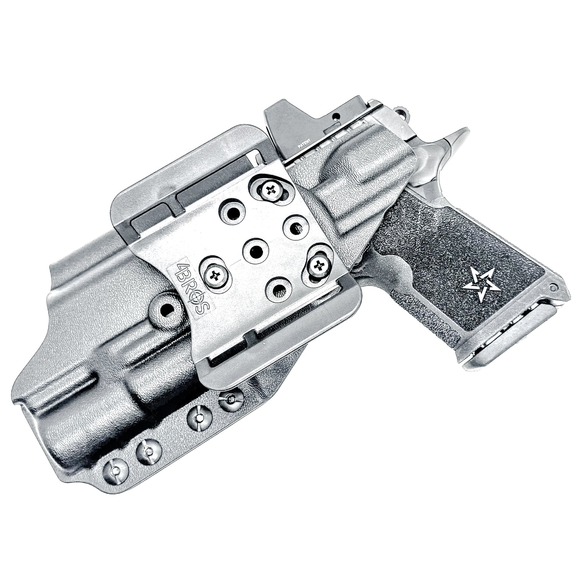 Precision-fit OWB Outside Waistband holster in black with a 4BROS 1.5" Belt Slide for the Staccato HD C4X and Surefire X300 from Four Brothers. Designed for comfort and concealment.  