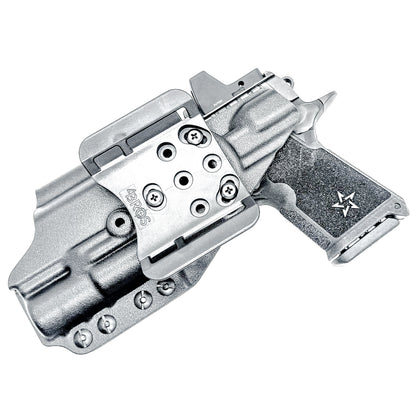 Precision-fit OWB Outside Waistband holster in black with a 4BROS 1.5" Belt Slide for the Staccato HD C4X and Surefire X300 from Four Brothers. Designed for comfort and concealment.  