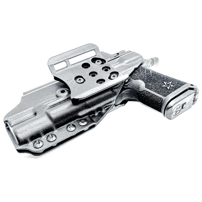 Precision-fit OWB Outside Waistband holster in black with a 4BROS 1.5" Belt Slide for the Staccato HD C4X and Surefire X300 from Four Brothers. Designed for comfort and concealment.  