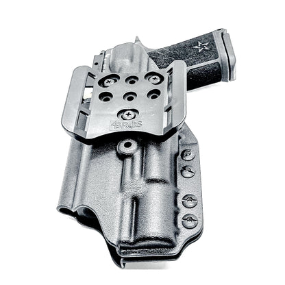 Precision-fit OWB Outside Waistband holster in black with a 4BROS 1.5" Belt Slide for the Staccato HD C4X and Surefire X300 from Four Brothers. Designed for comfort and concealment.  