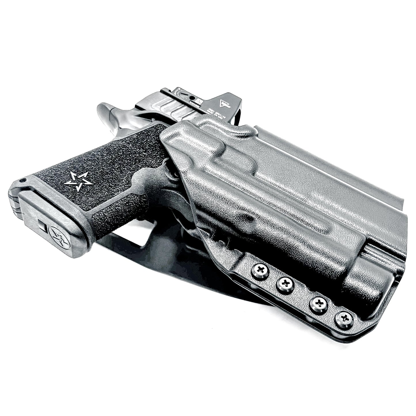 Light-Duty and Competition OWB holster for the Staccato HD C4X and Streamlight TLR-1 HL or TLR-1 HP for Outside Waistband range & competition use.