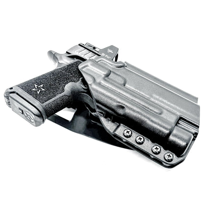 Light-Duty and Competition OWB holster for the Staccato HD C4X and Streamlight TLR-1 HL or TLR-1 HP for Outside Waistband range & competition use.