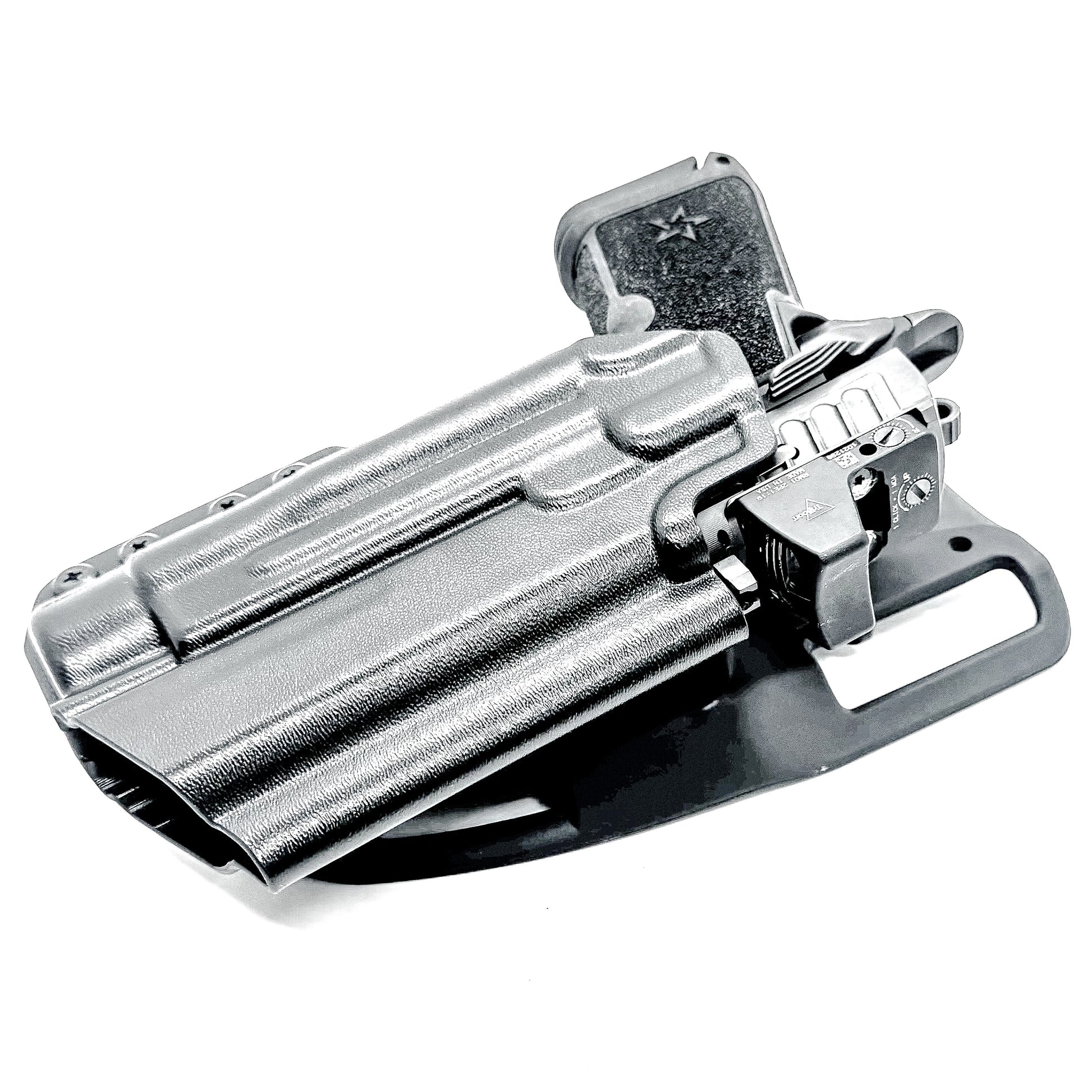 Light-Duty and Competition OWB holster for the Staccato HD C4X and Streamlight TLR-1 HL or TLR-1 HP for Outside Waistband range & competition use.