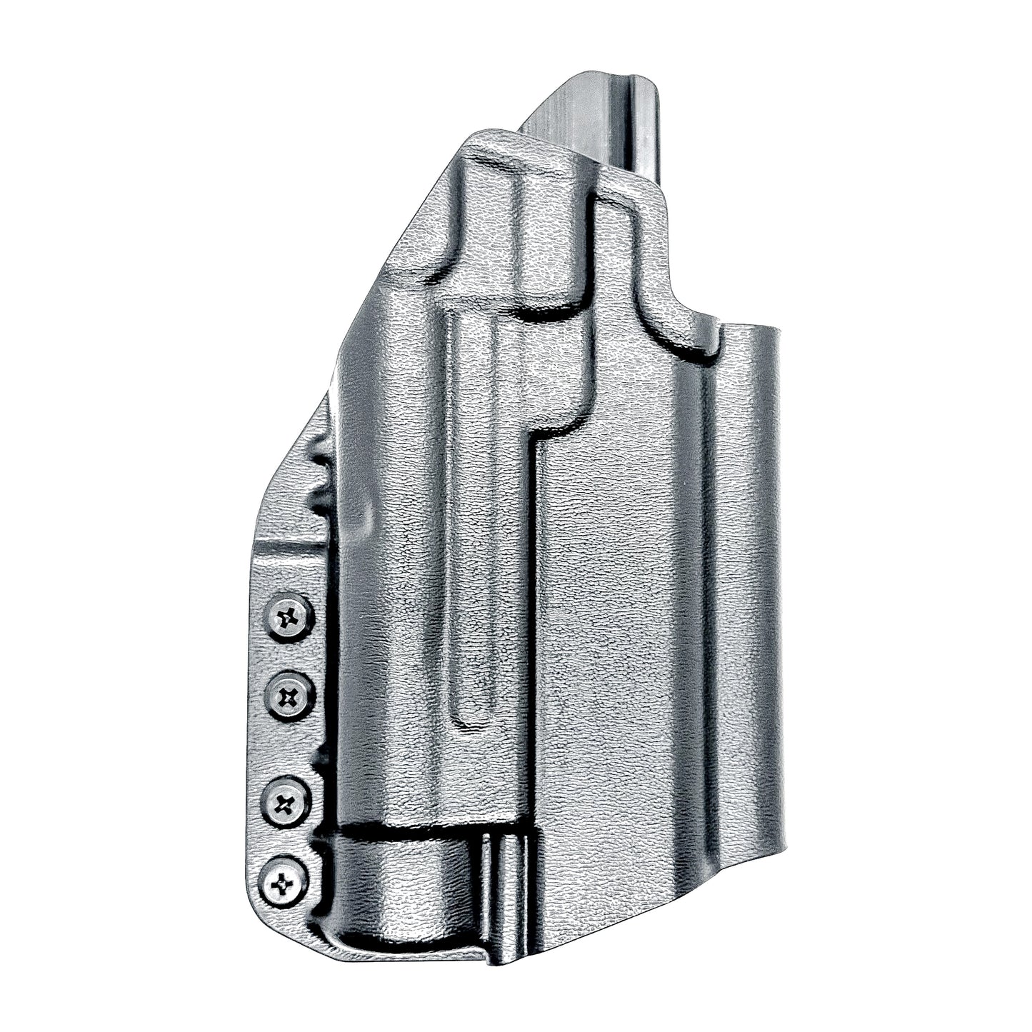 Black OWB holster for the Staccato HD C4X and Streamlight TLR-1 HL or TLR-1 HP for Outside Waistband carry, shown with a 4Bros 1.5" Belt Slide. Optics-ready and adjustable retention.
