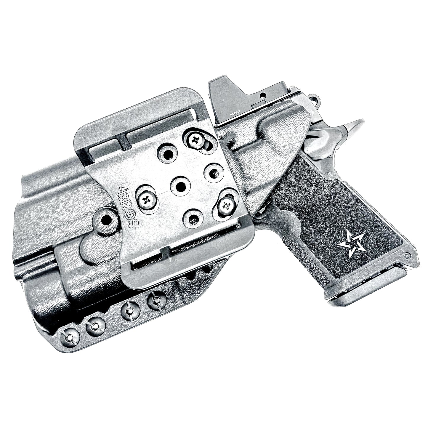 Black OWB holster for the Staccato HD C4X and Streamlight TLR-1 HL or TLR-1 HP for Outside Waistband carry, shown with a 4Bros 1.5" Belt Slide. Optics-ready and adjustable retention.