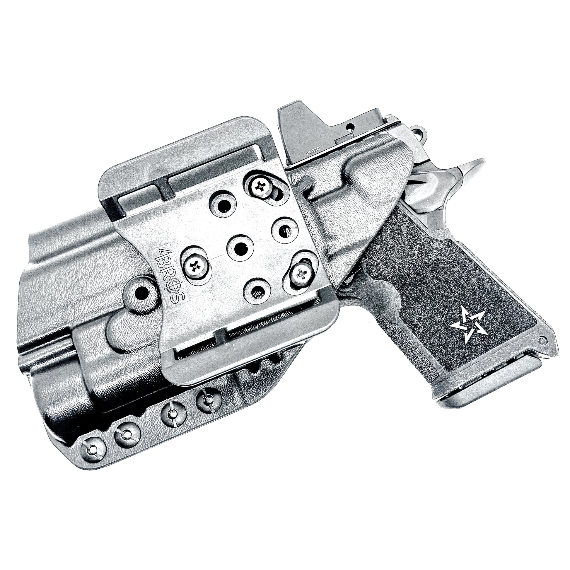 Black OWB holster for the Staccato HD C4X and Streamlight TLR-1 HL or TLR-1 HP for Outside Waistband carry, shown with a 4Bros 1.5" Belt Slide. Optics-ready and adjustable retention.