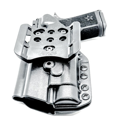 Black OWB holster for the Staccato HD C4X and Streamlight TLR-1 HL or TLR-1 HP for Outside Waistband carry, shown with a 4Bros 1.5" Belt Slide. Optics-ready and adjustable retention.
