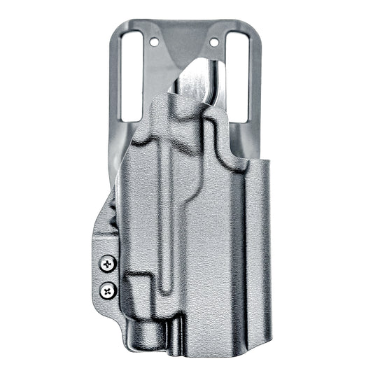 Black OWB outside the waistband duty & competition holster for the Staccato HD C4X and Streamlight TLR-7 HL-X with Duty Drop Belt Attachment.