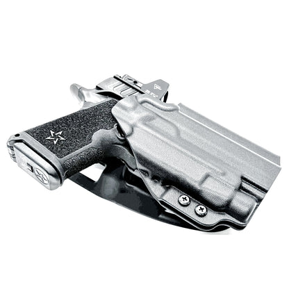 Black OWB outside the waistband duty & competition holster for the Staccato HD C4X and Streamlight TLR-7 HL-X with Duty Drop Belt Attachment.