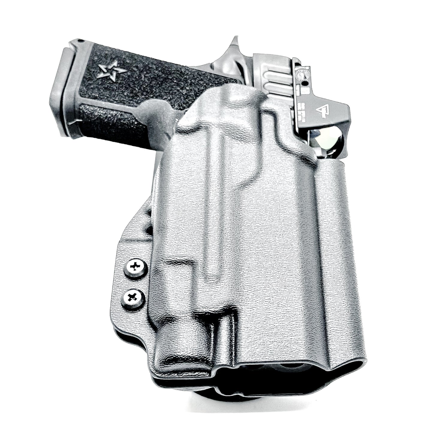 Black OWB outside the waistband duty & competition holster for the Staccato HD C4X and Streamlight TLR-7 HL-X with Duty Drop Belt Attachment.