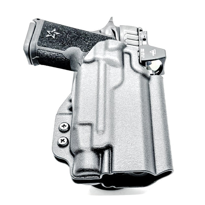 Black OWB outside the waistband duty & competition holster for the Staccato HD C4X and Streamlight TLR-7 HL-X with Duty Drop Belt Attachment.