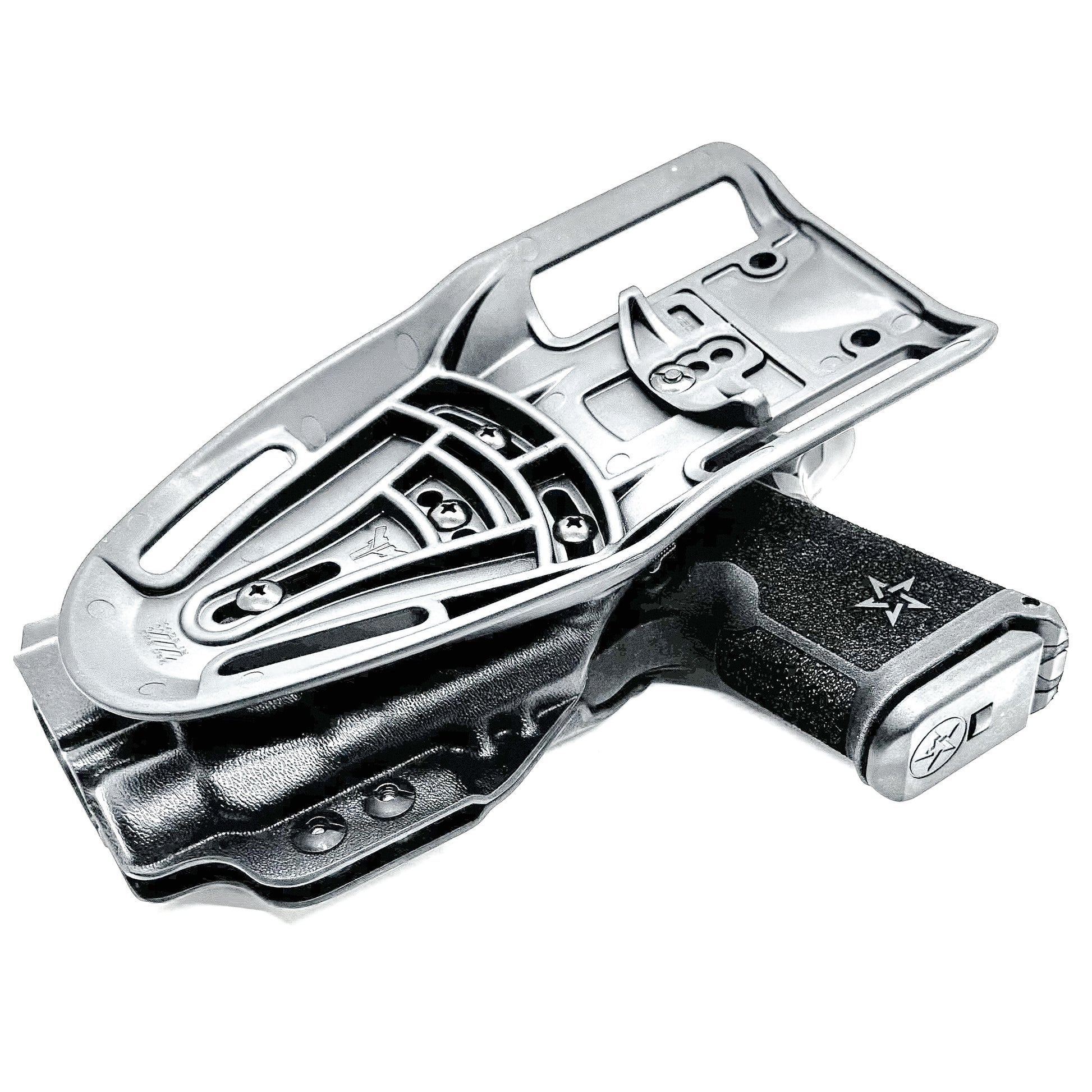 Black OWB outside the waistband duty & competition holster for the Staccato HD C4X and Streamlight TLR-7 HL-X with Duty Drop Belt Attachment.