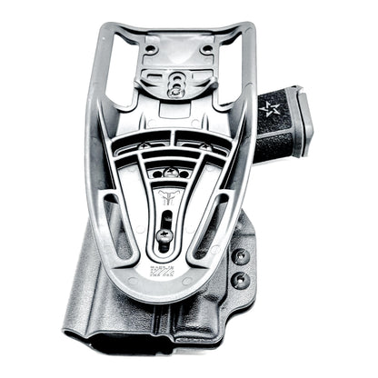 Black OWB outside the waistband duty & competition holster for the Staccato HD C4X and Streamlight TLR-7 HL-X with Duty Drop Belt Attachment.