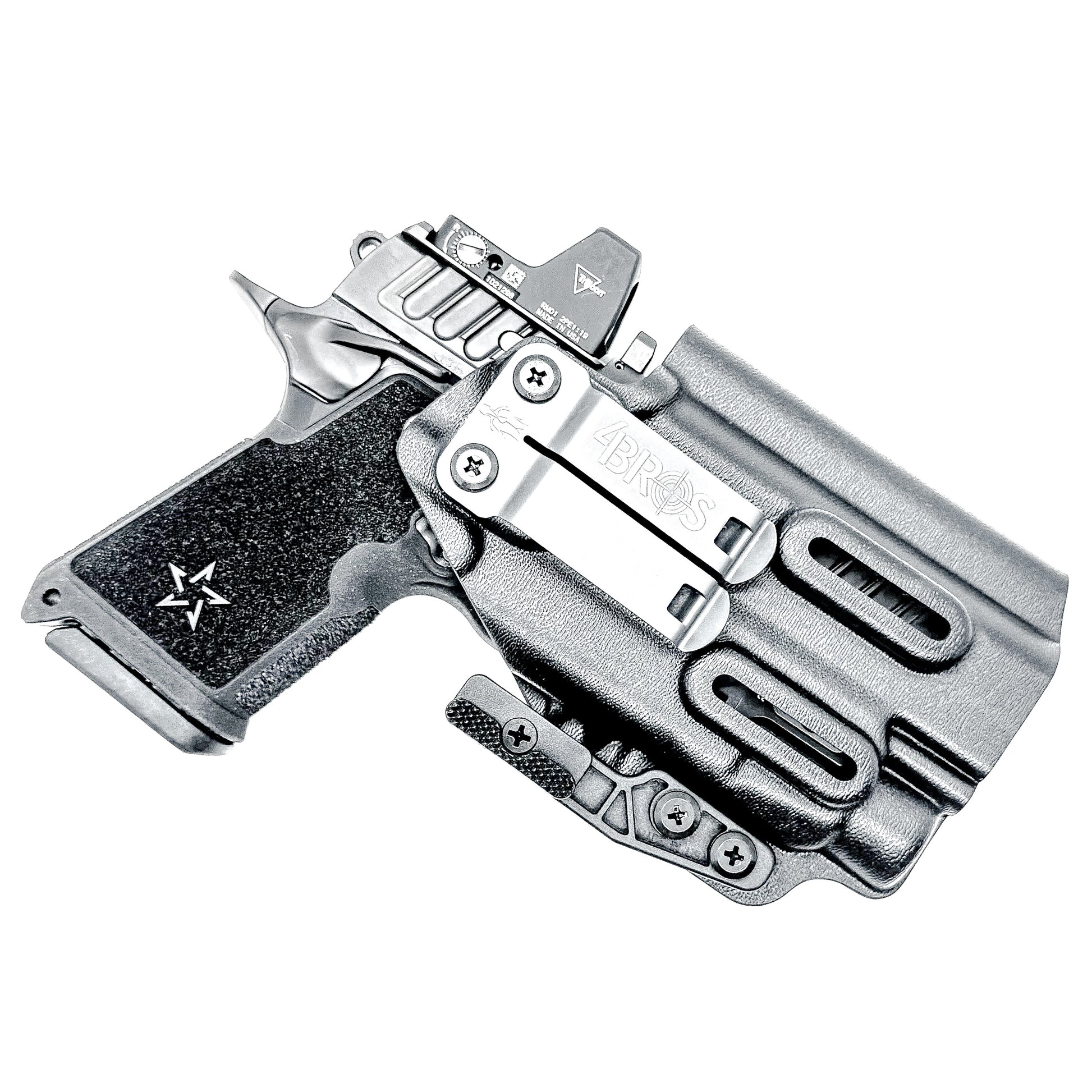 IWB inside the waistband holster for the Staccato HD C4X and Streamlight TLR-7 HL-X in black with a DCC Monoblock and a modwing.