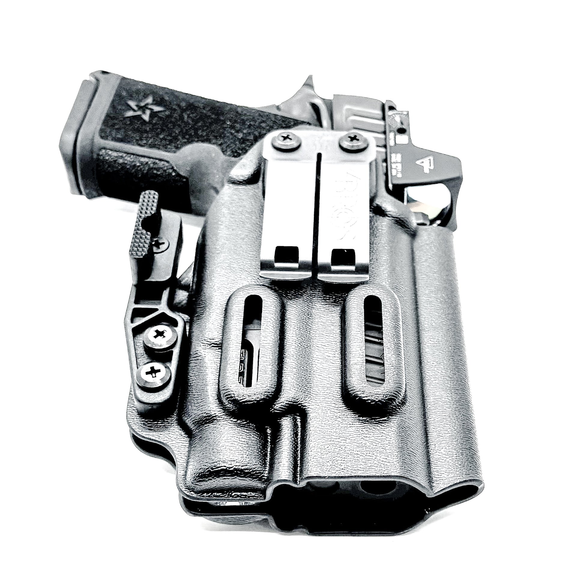 IWB inside the waistband holster for the Staccato HD C4X and Streamlight TLR-7 HL-X in black with a DCC Monoblock and a modwing.