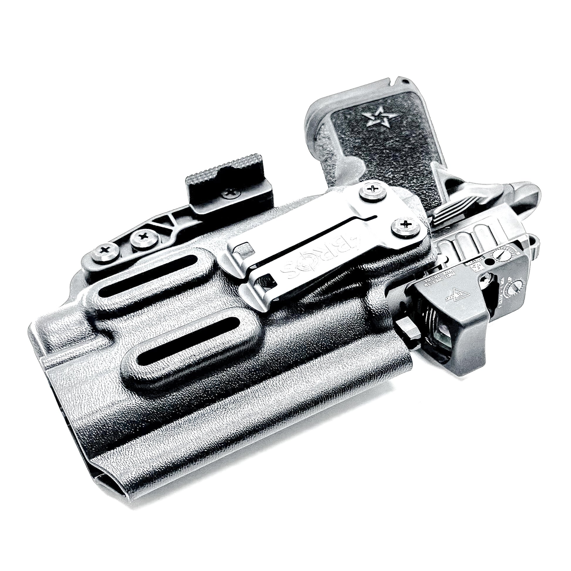 IWB inside the waistband holster for the Staccato HD C4X and Streamlight TLR-7 HL-X in black with a DCC Monoblock and a modwing.