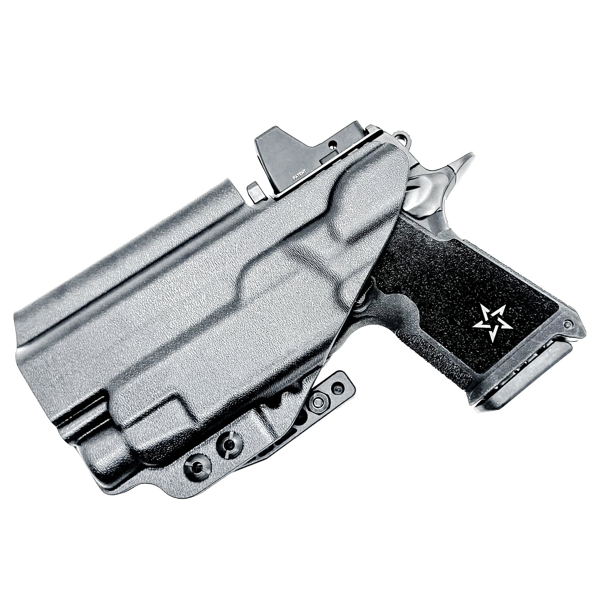 IWB inside the waistband holster for the Staccato HD C4X and Streamlight TLR-7 HL-X in black with a DCC Monoblock and a modwing.