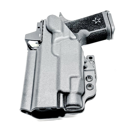 IWB inside the waistband holster for the Staccato HD C4X and Streamlight TLR-7 HL-X in black with a DCC Monoblock and a modwing.