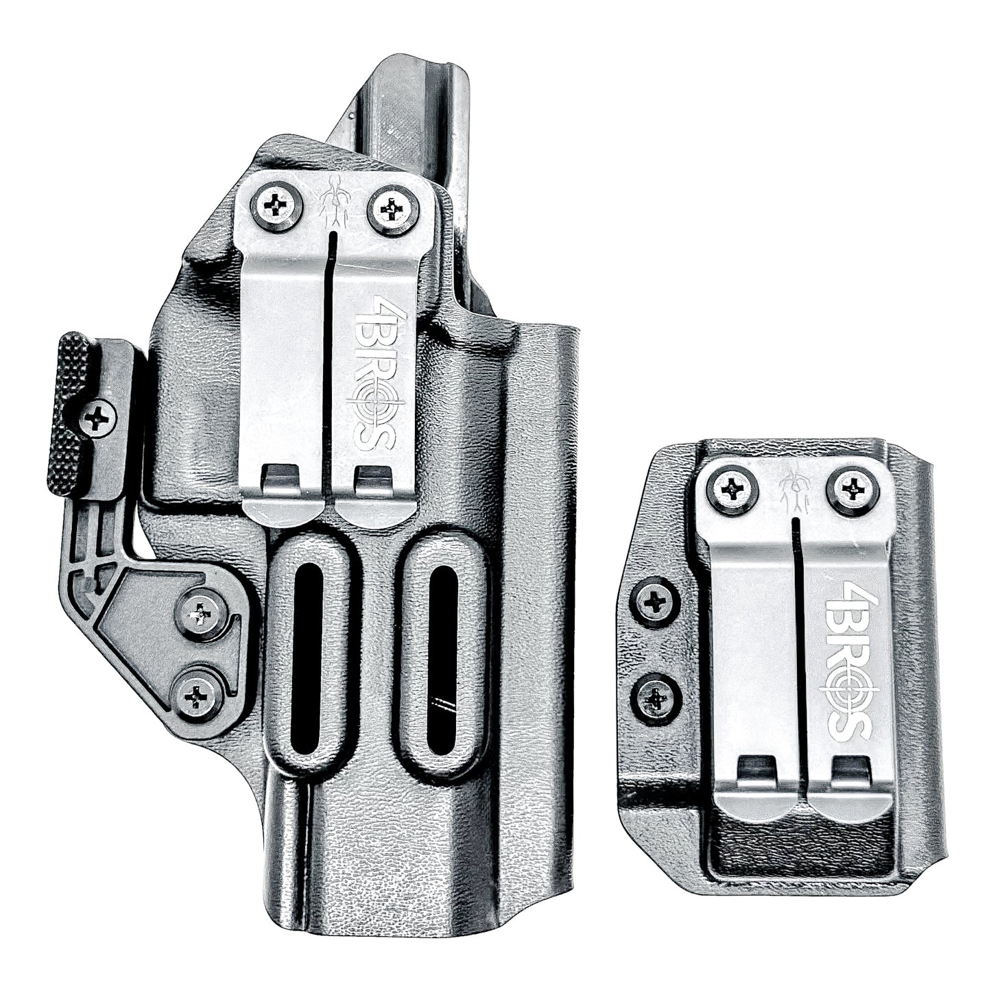 IWB holster combo for Staccato HD P4.5 and Glock 9MM mags. Includes mag carrier, Modwing, and Monoblock clips. Ships fast from the USA.
