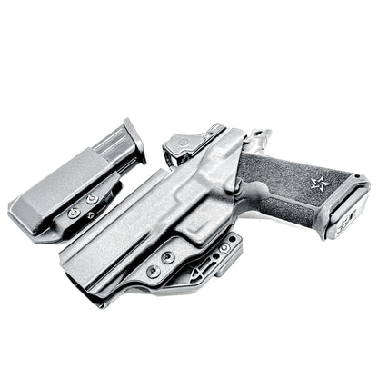 IWB holster combo for Staccato HD P4.5 and Glock 9MM mags. Includes mag carrier, Modwing, and Monoblock clips. Ships fast from the USA.
