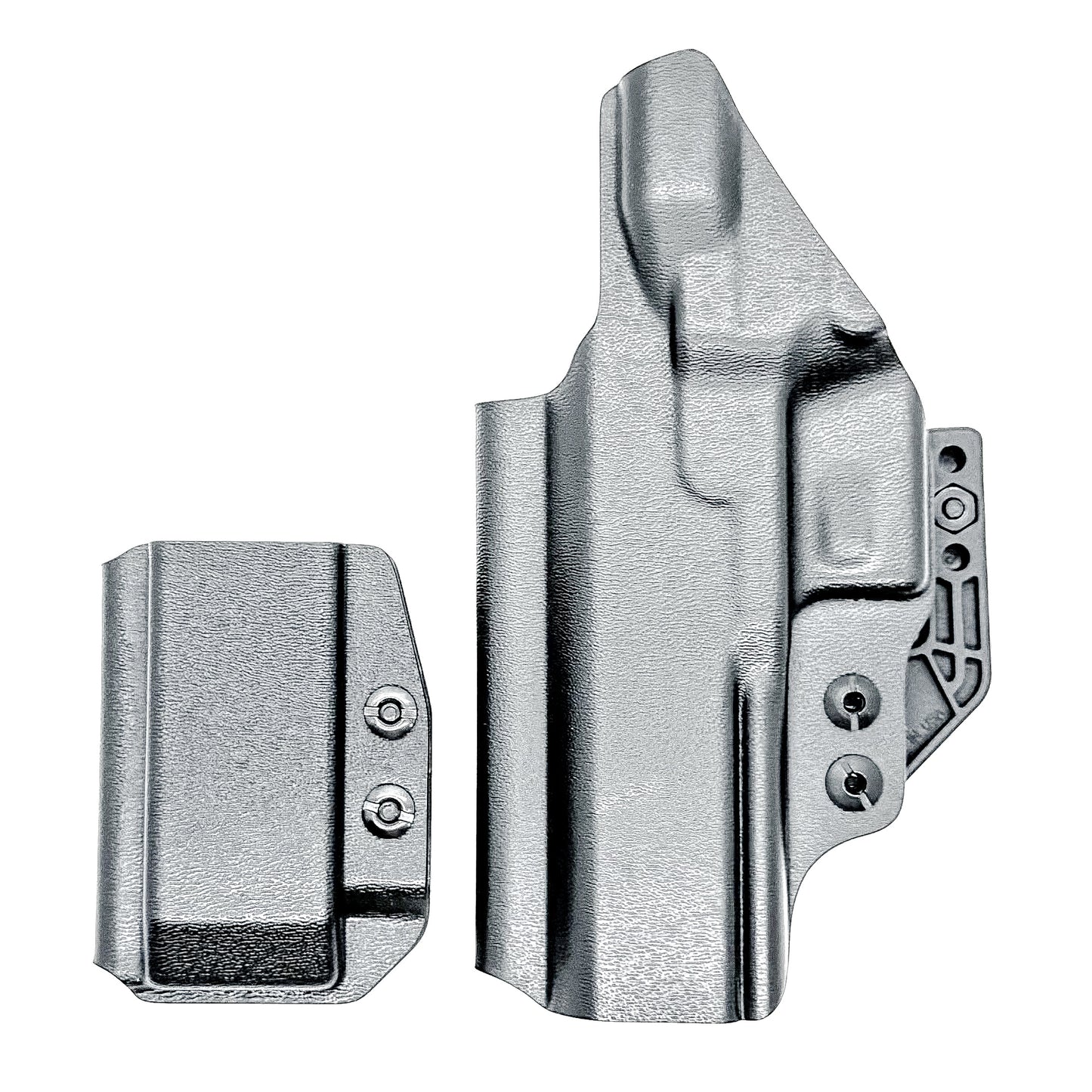 IWB holster combo for Staccato HD P4.5 and Glock 9MM mags. Includes mag carrier, Modwing, and Monoblock clips. Ships fast from the USA.
