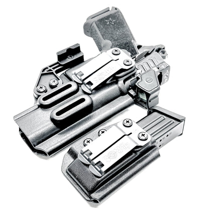 IWB holster combo for Staccato HD P4.5 and Glock 9MM mags. Includes mag carrier, Modwing, and Monoblock clips. Ships fast from the USA.
