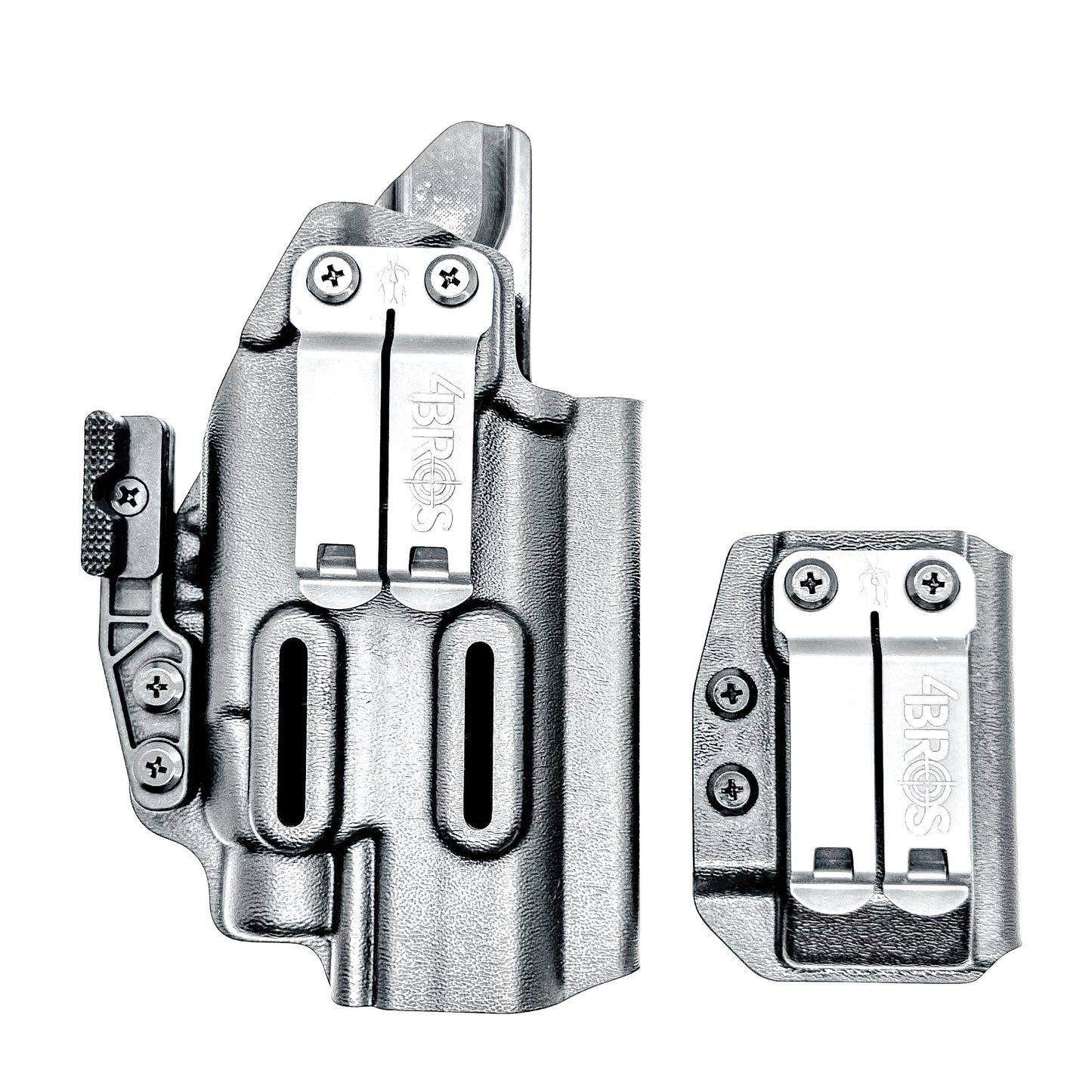 Custom-fit IWB holster for Staccato HD P4.5 with TLR-7 HL-X and Glock 9MM mag carrier. Adjustable retention, optics-ready, and made in the USA.