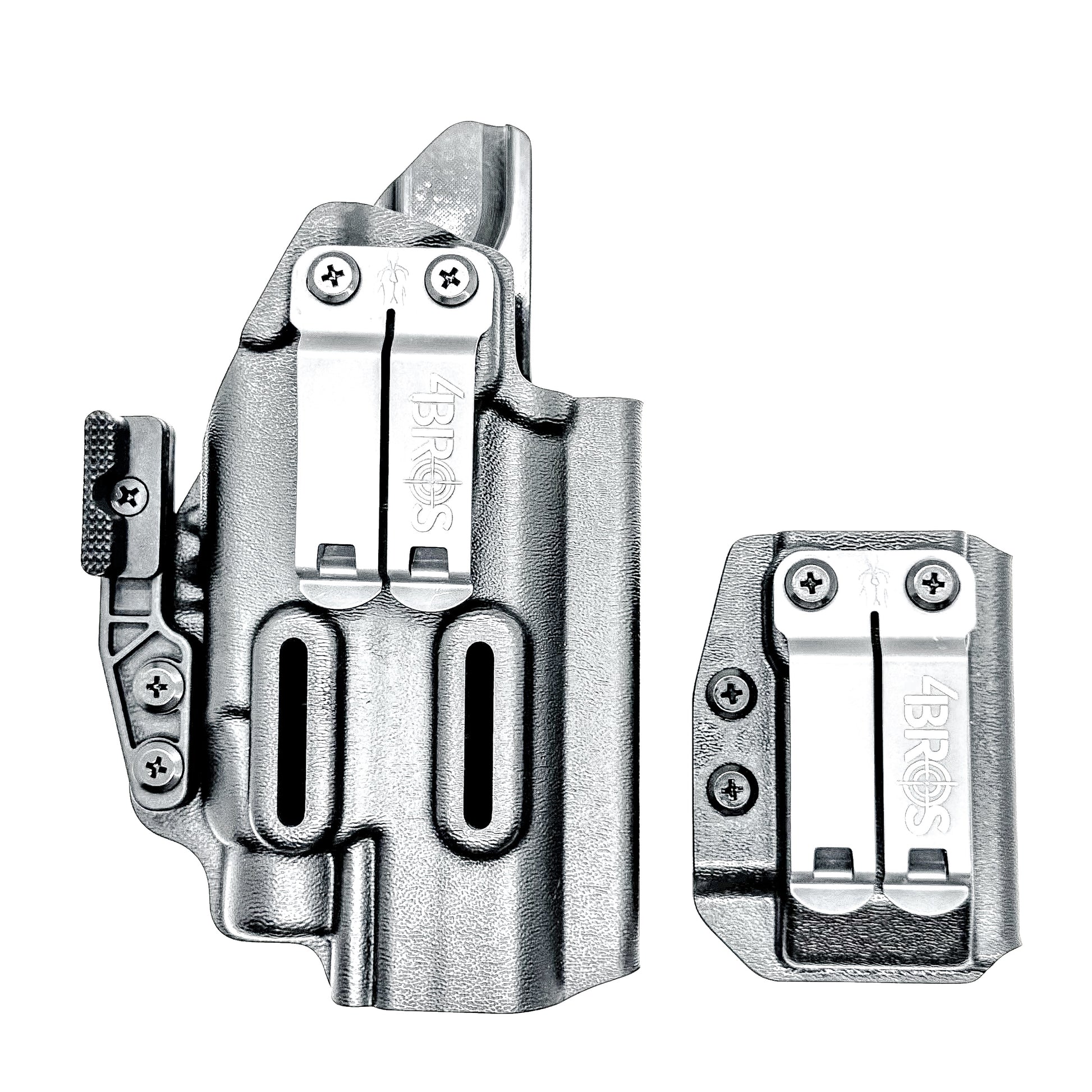 Custom-fit IWB holster for Staccato HD P4.5 with TLR-7 HL-X and Glock 9MM mag carrier. Adjustable retention, optics-ready, and made in the USA.