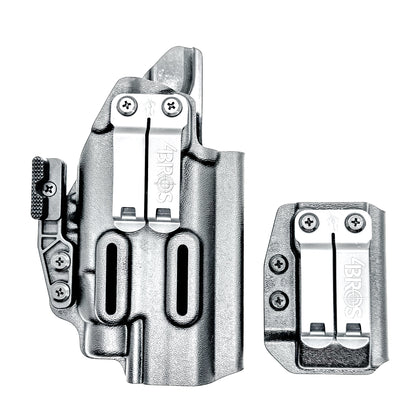 Custom-fit IWB holster for Staccato HD P4.5 with TLR-7 HL-X and Glock 9MM mag carrier. Adjustable retention, optics-ready, and made in the USA.