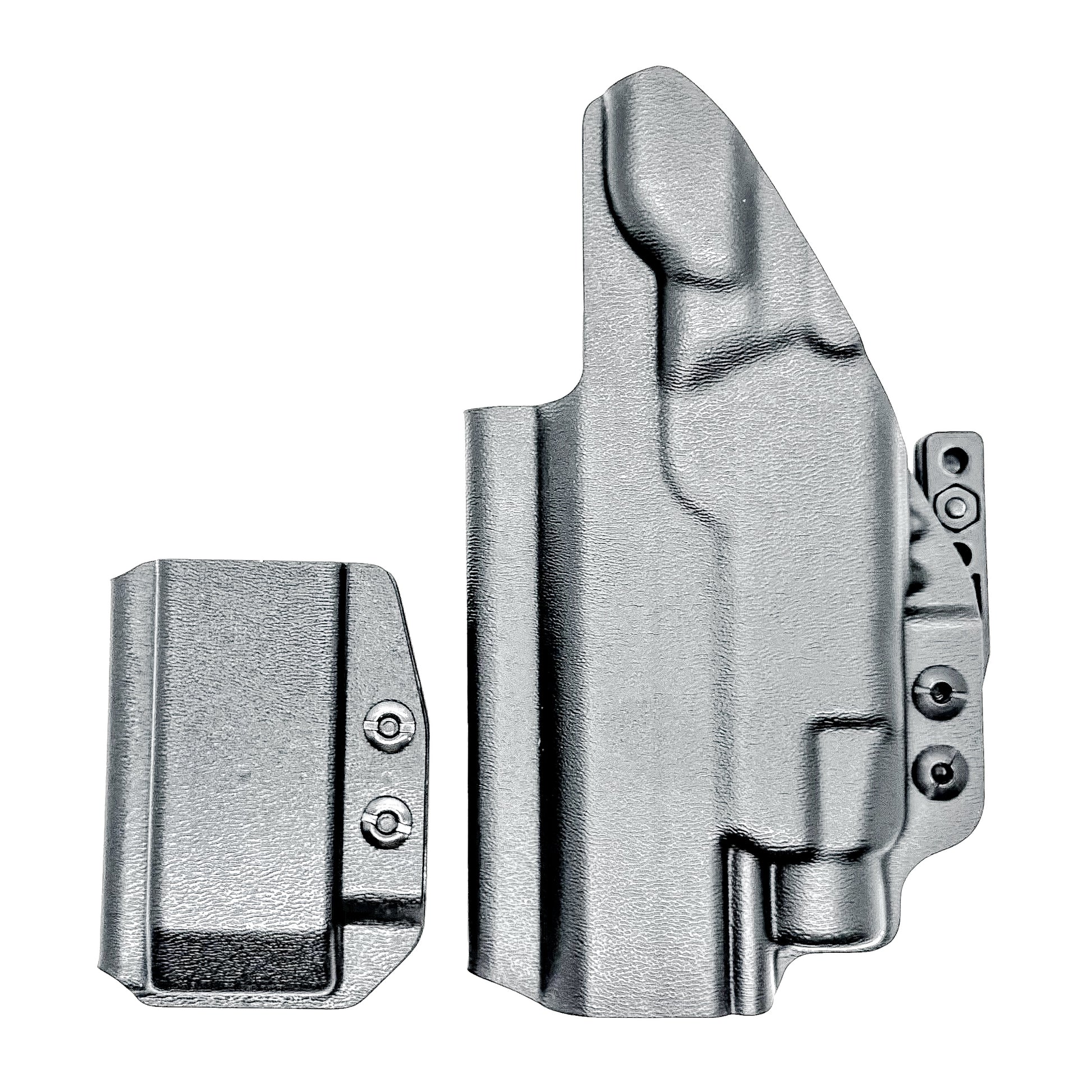 Custom-fit IWB holster for Staccato HD P4.5 with TLR-7 HL-X and Glock 9MM mag carrier. Adjustable retention, optics-ready, and made in the USA.