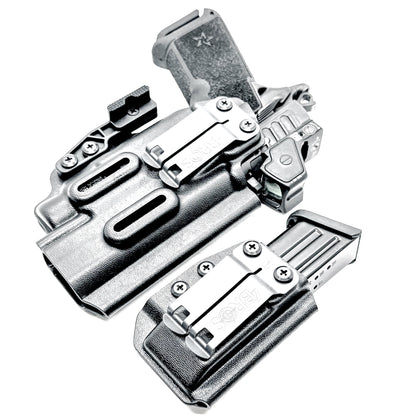 Custom-fit IWB holster for Staccato HD P4.5 with TLR-7 HL-X and Glock 9MM mag carrier. Adjustable retention, optics-ready, and made in the USA.