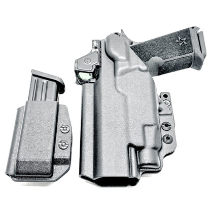 Custom-fit IWB holster for Staccato HD P4.5 with TLR-7 HL-X and Glock 9MM mag carrier. Adjustable retention, optics-ready, and made in the USA.