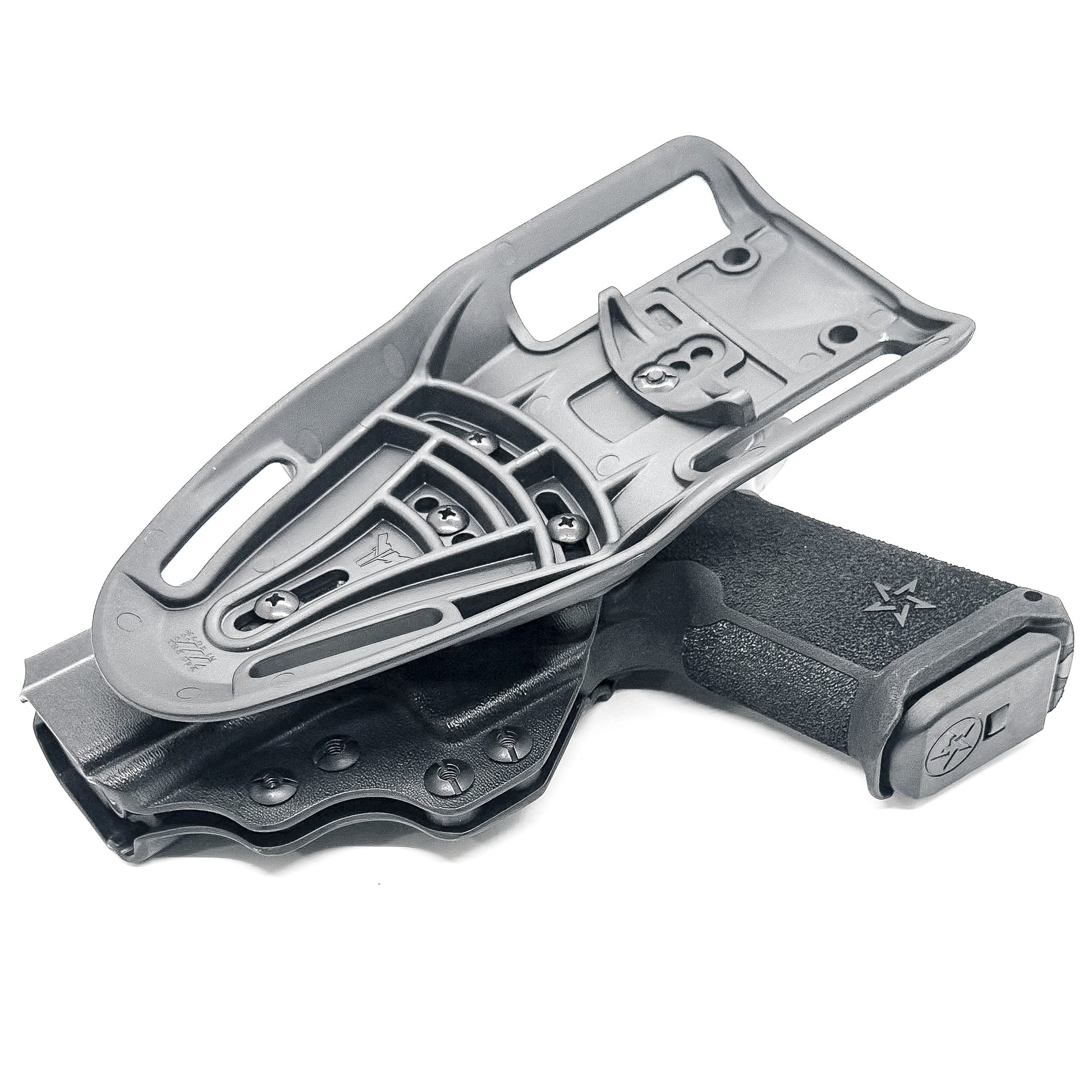 Precision-fit OWB outside the waistband duty & competition holster for the Staccato HD P4 from Four Brothers. Durable, secure, and made in the USA