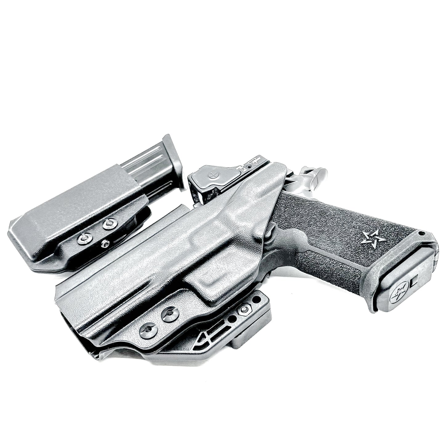 IWB holster combo for Staccato HD P4 and Glock 9MM mags. Includes mag carrier, Modwing, and Monoblock clips. Ships fast from the USA.