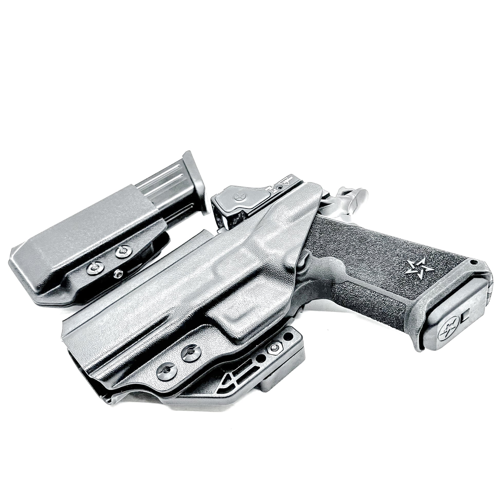 IWB holster combo for Staccato HD P4 and Glock 9MM mags. Includes mag carrier, Modwing, and Monoblock clips. Ships fast from the USA.