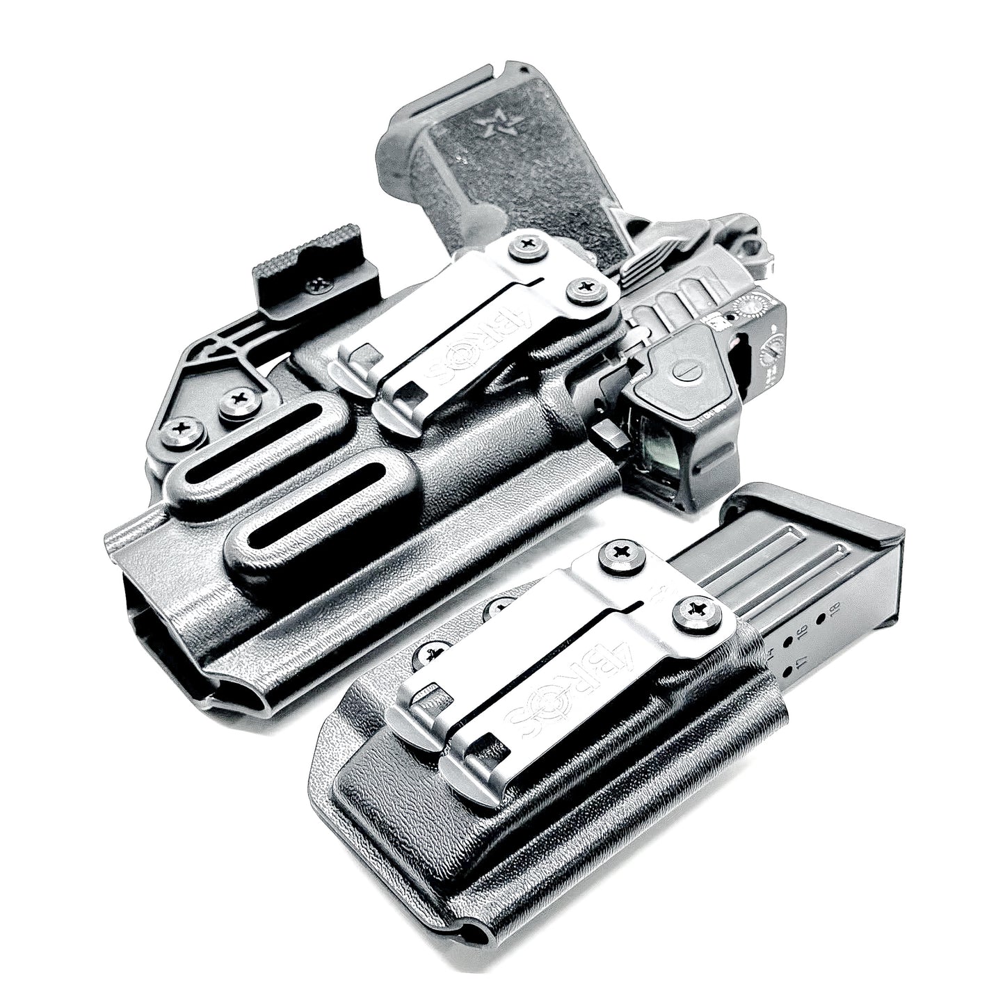 IWB holster combo for Staccato HD P4 and Glock 9MM mags. Includes mag carrier, Modwing, and Monoblock clips. Ships fast from the USA.