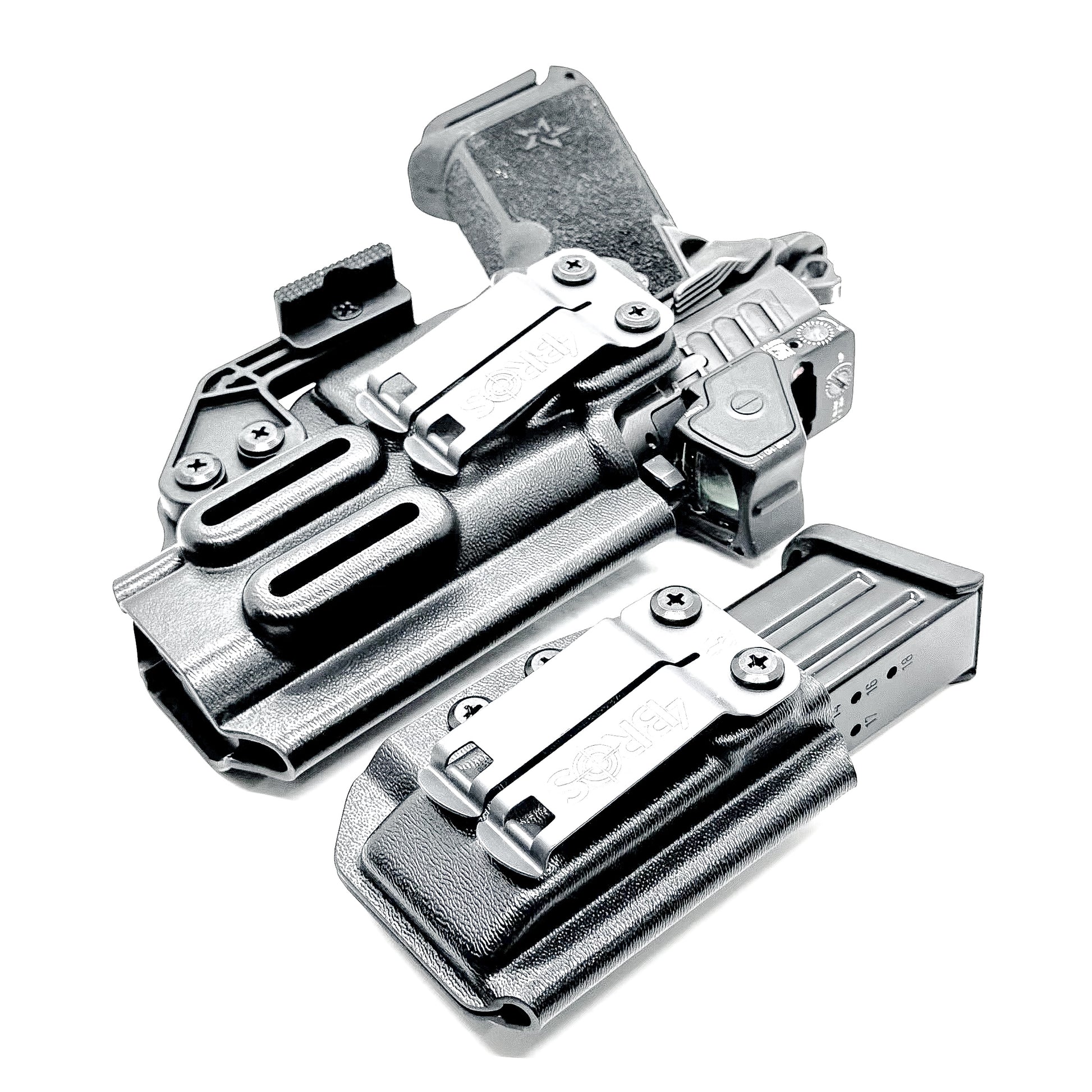 IWB holster combo for Staccato HD P4 and Glock 9MM mags. Includes mag carrier, Modwing, and Monoblock clips. Ships fast from the USA.