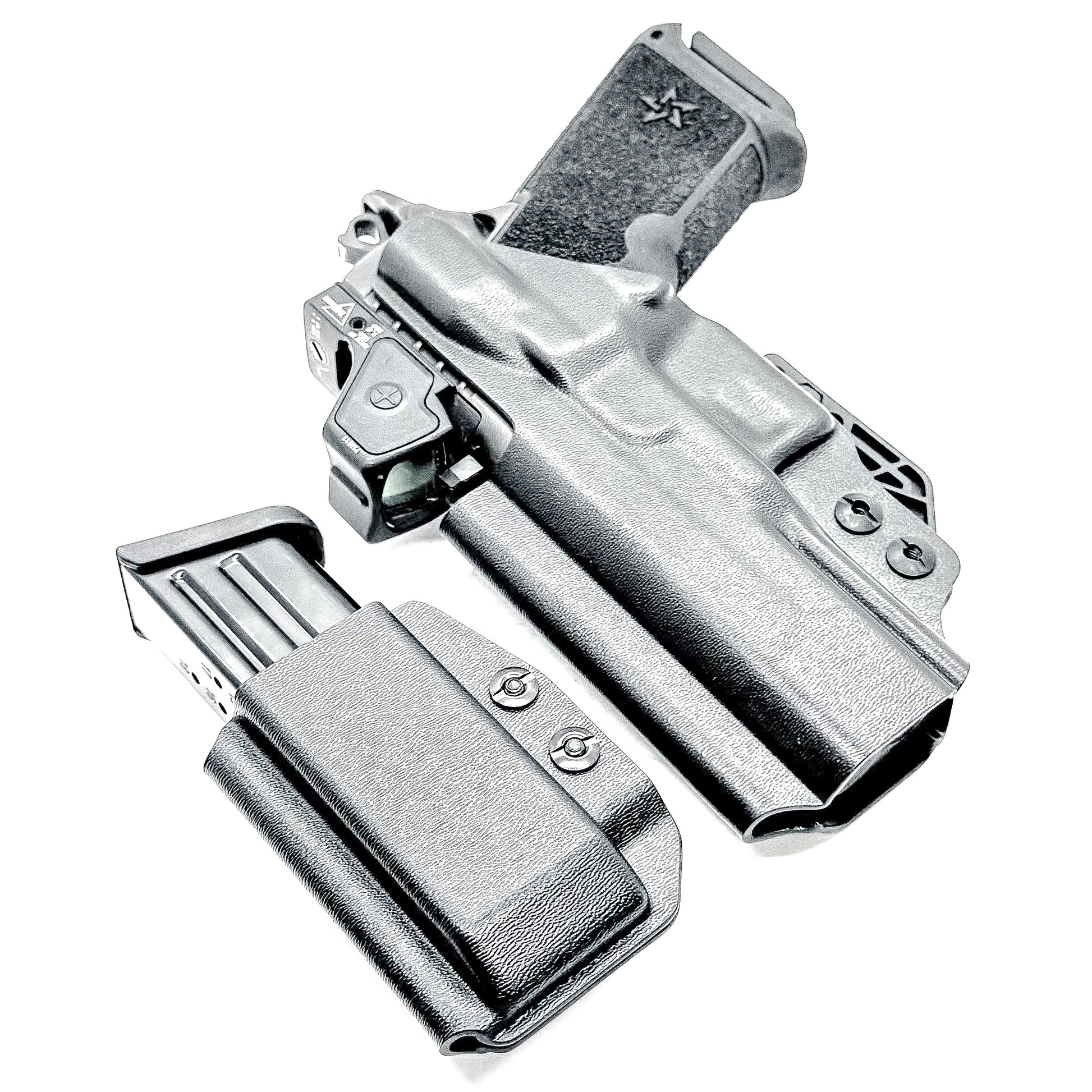 IWB holster combo for Staccato HD P4 and Glock 9MM mags. Includes mag carrier, Modwing, and Monoblock clips. Ships fast from the USA.