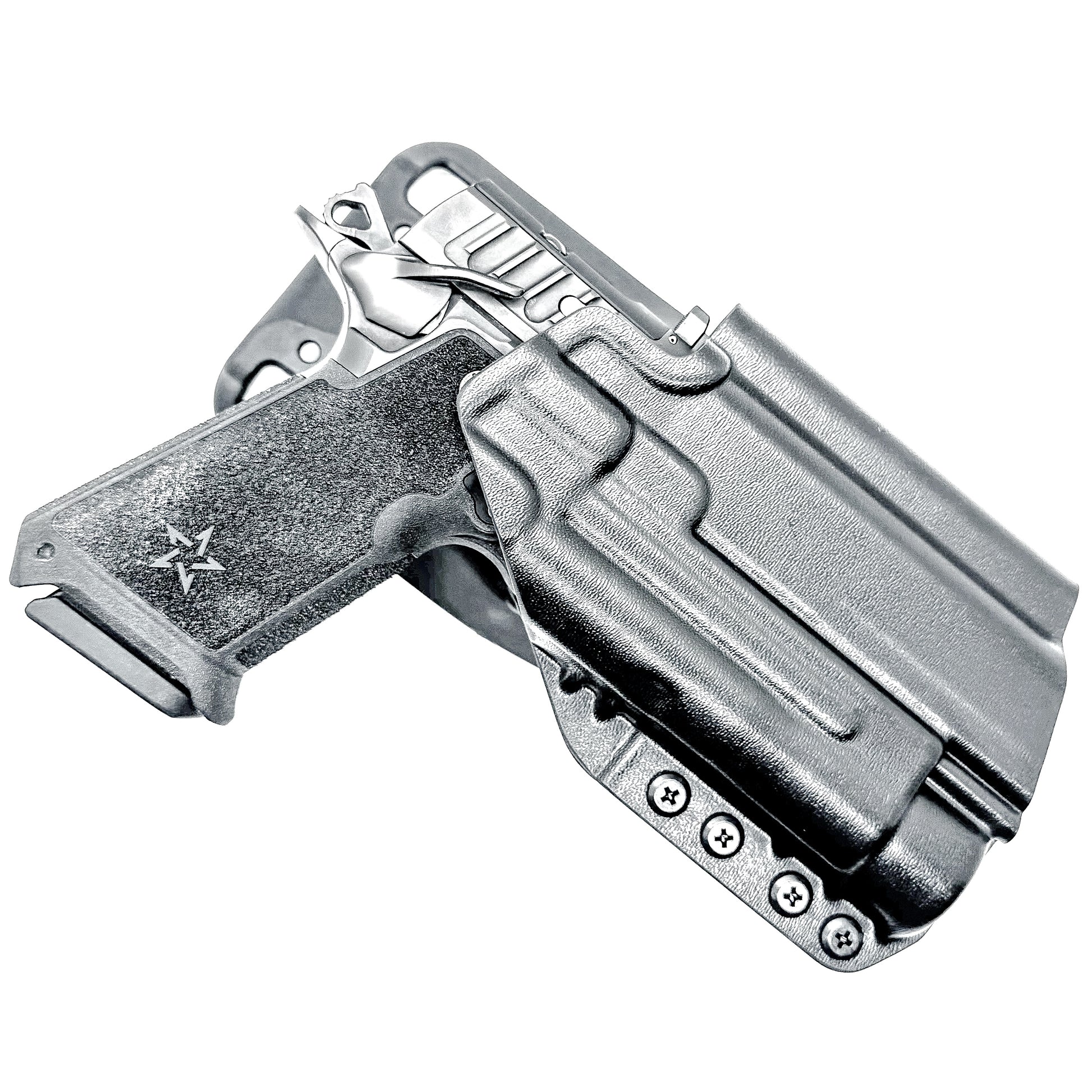 Black Light-Duty and Competition OWB holster for the Staccato HD P4 and Streamlight TLR-1 HL or TLR-1 HP with Duty Drop attachment.