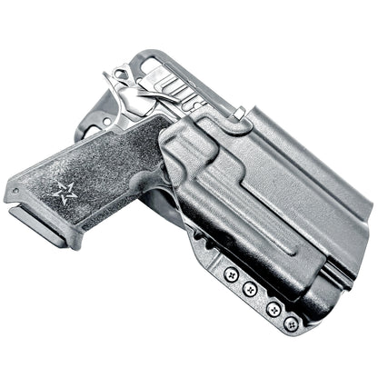 Black Light-Duty and Competition OWB holster for the Staccato HD P4 and Streamlight TLR-1 HL or TLR-1 HP with Duty Drop attachment.