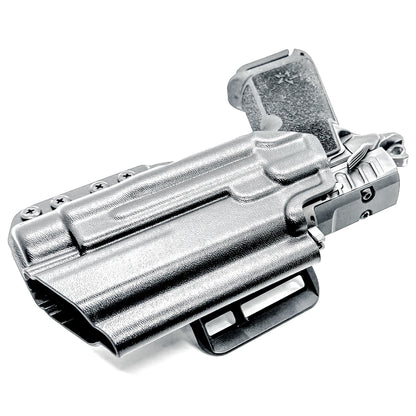 OWB holster for the Staccato HD P4 and Streamlight TLR-1 HL or TLR-1 HP  in black with a 4Bros 1.5" belt slide, made for Outside Waistband carry.  