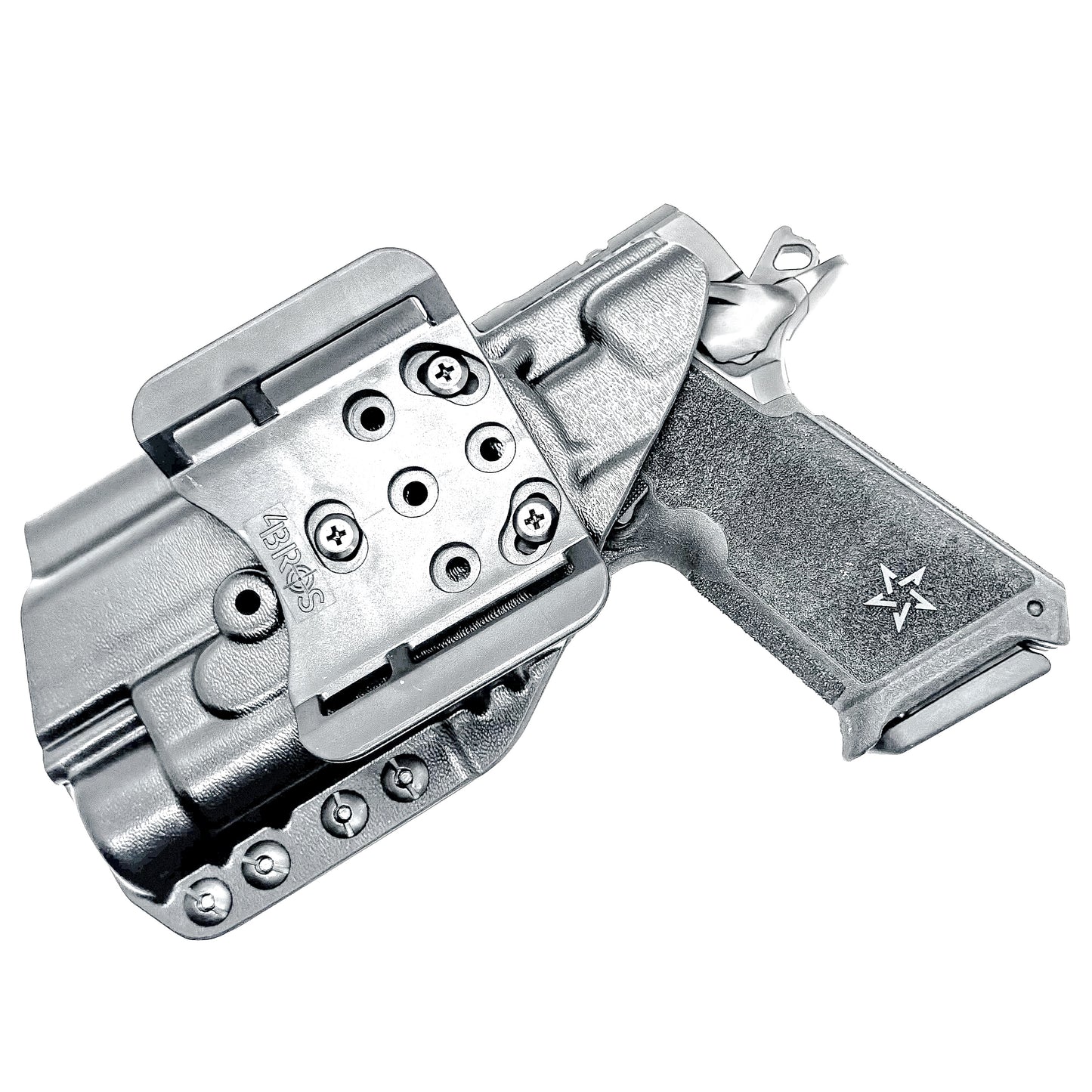 OWB holster for the Staccato HD P4 and Streamlight TLR-1 HL or TLR-1 HP  in black with a 4Bros 1.5" belt slide, made for Outside Waistband carry.  