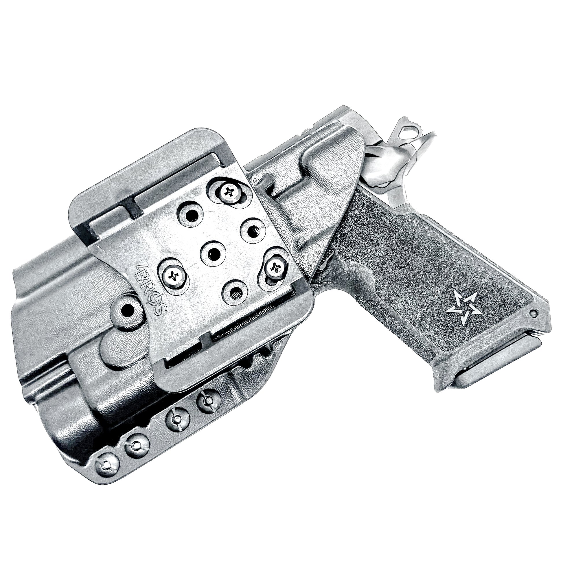 OWB holster for the Staccato HD P4 and Streamlight TLR-1 HL or TLR-1 HP  in black with a 4Bros 1.5" belt slide, made for Outside Waistband carry.  