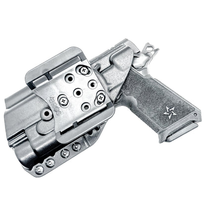 OWB holster for the Staccato HD P4 and Streamlight TLR-1 HL or TLR-1 HP  in black with a 4Bros 1.5" belt slide, made for Outside Waistband carry.  