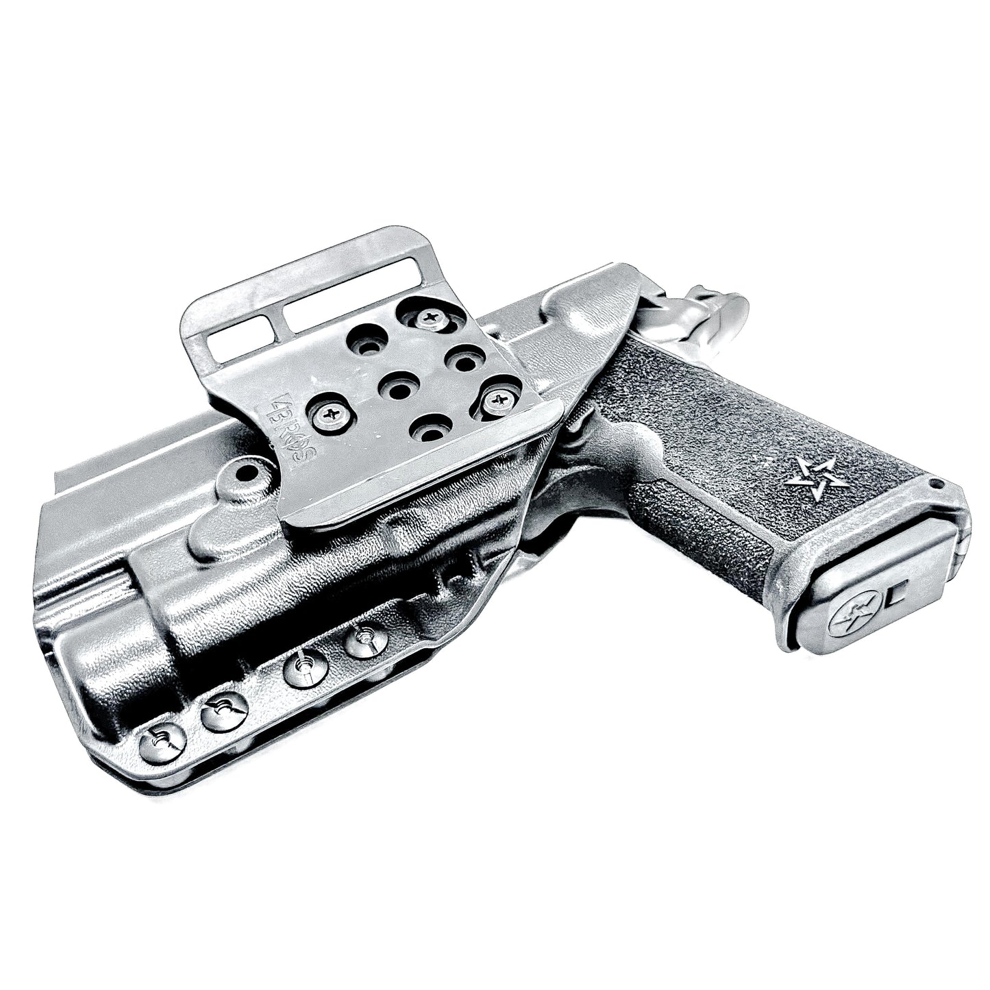 OWB holster for the Staccato HD P4 and Streamlight TLR-1 HL or TLR-1 HP  in black with a 4Bros 1.5" belt slide, made for Outside Waistband carry.  